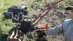 Копка картофеля лёгким мотокультиватором - 2