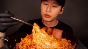 ASMR MOZZARELLA FIRE NOODLES & SPAM MUKBANG (No Talking) COOKING & EATING SOUNDS | Zach Choi ASMR