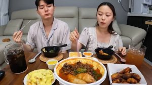 떡볶이+치킨=💗 청년다방 차돌 떡볶이 감자튀김 고추바사삭 치킨 먹방 MUKBANG TTEOKBOKKI & FRIED CHICKEN トッポッキ チキン eating sound ASM