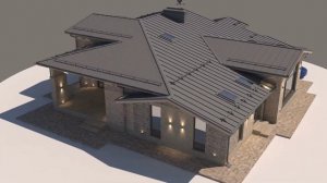 Проект одноэтажного дома 200 м2 с потолками в уровнях и 3 спальнями