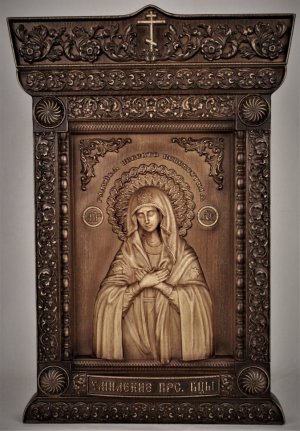 Резная икона Богородицы "Умиление" Серафимо-Дивеевская