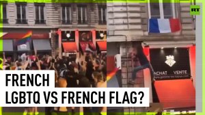 French Pride parade participants triggered by national flag, tear it down