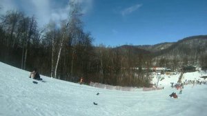 Столкновение с Летающем Ломом  на горных лыжах Красная Глинка