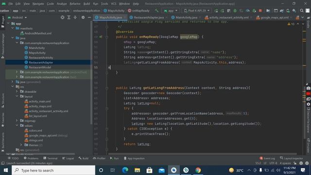 Part#10 Restaurant App in Android Studio  with Google Map api Integration ,Android app development