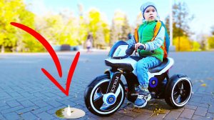 Riding on power wheels and one was blown away