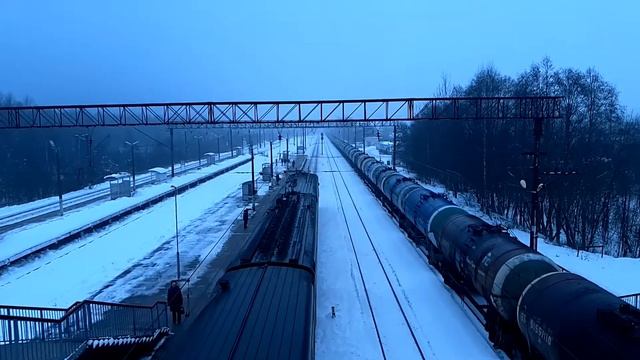 Электропоезд ЭТ2  - 002 на станции Мшинская.