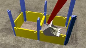 SBH. Схема укрепления прямоугольного котлована крепями серии S-750 с угловой направляющей.