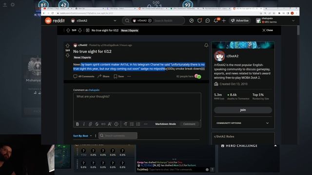 "THATS SADGE!" -Gorgc reacts on Team Spirit reveals no True Sight for TI12 смотреть онлайн