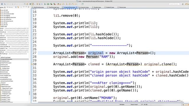 Clone Method in ArrayList Video-22
