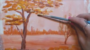 Как нарисовать осенний пейзаж гуашью