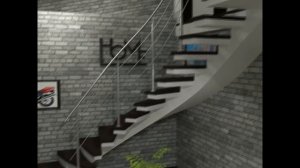 Модель 2. Бетонная лестница с открытыми ступенями на наклонной консольной балке.