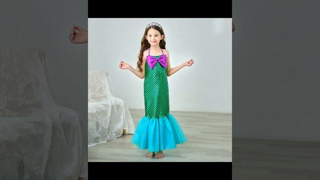 Kids Sequin Little Mermaid Set Girls Princess Fancy Dress Up Party Costume Green 8-9 Years