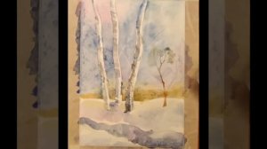 Акварель и соль. Рисуем зимний пейзаж. Winter landscape. Watercolor and salt.