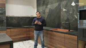 Изготовление кухонного острова и столешницы из керамогранита, по дизайн проекту.