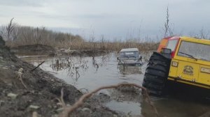 Три RC трофи модели в болоте