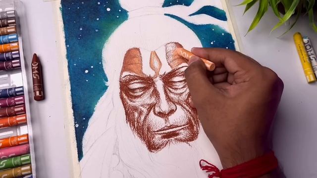 Hanuman Drawing,  Oil pastel Drawing,  Step by step
