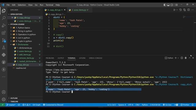 Copy dictionary in python