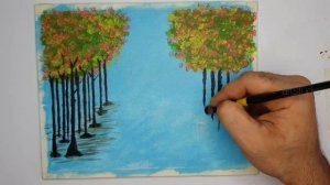 #acrylic #forbeginners #art   Tree lined road |acrylic painting |for beginners #dailychallenge #2