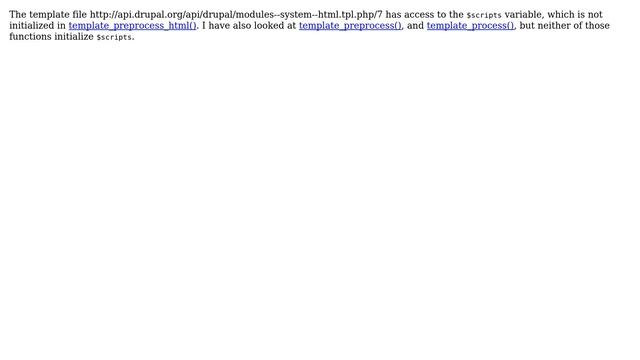 Which is the function that initializes the content of the "$scripts" variable used in html.tlp.php?