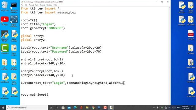 How to create gui login form using python  | python tkinter