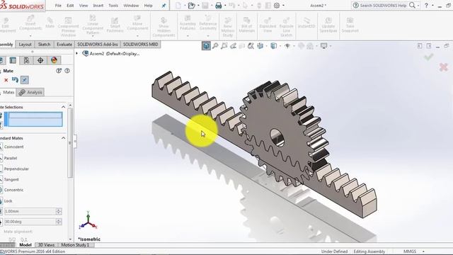 ⚡ SOLIDWORKS TUTORIAL #12 || Design a rack and pinion mechanism with motion in solidworks.