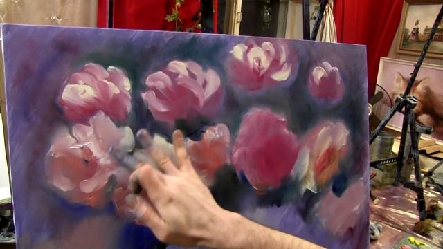 Живопись маслом Пишем пионы пальцем и мастихином. А.Южаков смотреть онлайн
