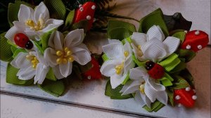 МК. Бантики с клубничкой из репсовой ленты.