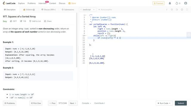 977. Squares of a Sorted Array Leetcode (Google & Amazon Interview) Javascript