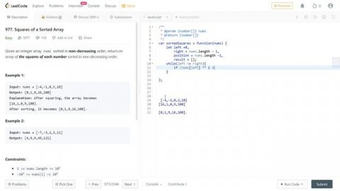 977. Squares of a Sorted Array Leetcode (Google & Amazon Interview) Javascript