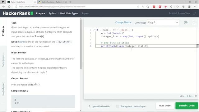 Python HackerRank Solutions: Tuples