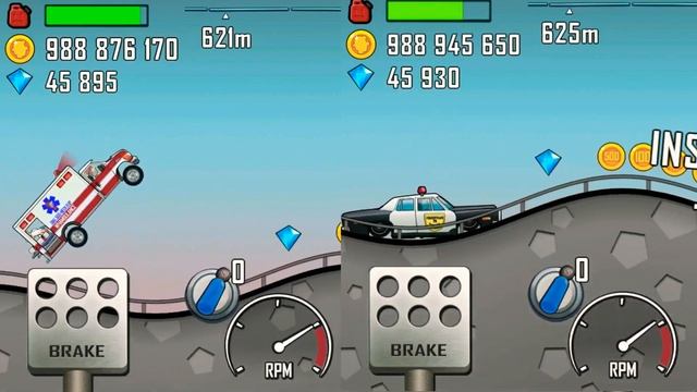 Hill Climb Racing: Ambulance VS Police Car. Speed Race, who will pass 1,000m faster? смотреть онлайн