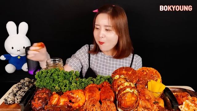 요리먹방 :) 매콤한 불닭 해물구이찜 파뤼~~ 이 정도면 해물찜 최애 영상 가능???(전복, 가리비, 오징어, 새우, 팽이버섯, 표고버섯, 새송이 버섯) ASMR MUKBANG.