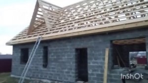 Строительство дома с арболита.Двускатная крыша с террасой.Стропильная система.Металлочерепица каска