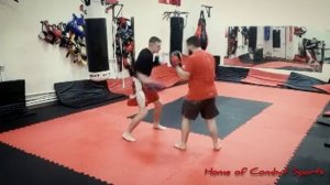 Отработка многоударной комбинации на лапах #тренировка