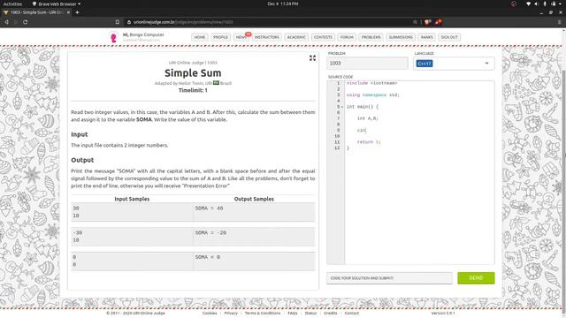 How to Solve URI Online Judge C++ Problem #1003 Simple Sum