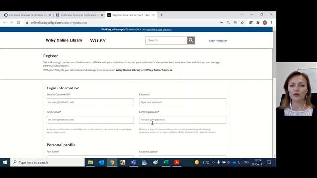 Как зарегистрироваться на платформе Cochrane Library