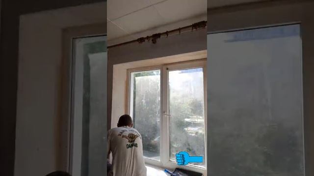 timelapse. внутренние откосы шлифовка шпатлевки под покраску, грунтовка. ускорено в 100 раз. 60 fps