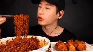 ASMR BLACK BEAN FIRE NOODLES & BBQ CHICKEN MUKBANG (No Talking) EATING SOUNDS | Zach Choi ASMR