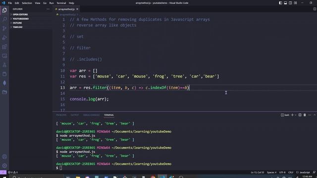 remove duplicates and reverse arrays in Javascript