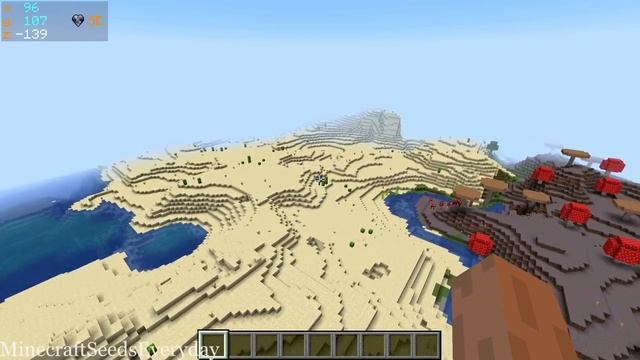 Minecraft Java 1.16.5 Seed: Mushroom island village with desert temple at spawn смотреть онлайн