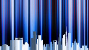 Москва. Фон с очертаниями города. Вертикальные мерцающие полосы. Зеркальный эффект. Фон в 4K.