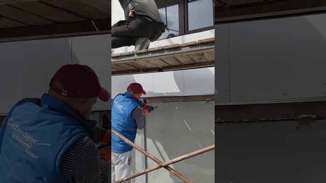 Выравнивание фасада нихромовой струной, резка струной пеноплата.