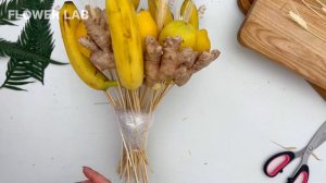 DIY Yellow Bouquet with Bananas Lemons and Ginger | Fruit Bouquet Tutorial | How to make a bouquet