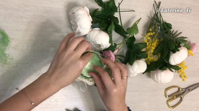 Нежная цветочная композиция своими руками | букет из искусственных цветов | кашпо своими руками