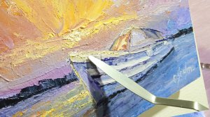 Как нарисовать лодку, облака и море. Картина маслом. Мастихин. Пейзаж.