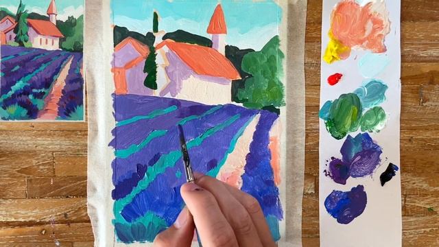 РИСУЕМ АКРИЛОМ ЛАВАНДОВОЕ ПОЛЕ. РИСОВАНИЕ ДЛЯ НАЧИНАЮЩИХ.