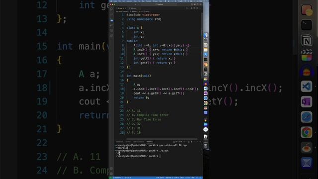 Function chaining without returning object as reference #cppprogramming #cplusplus