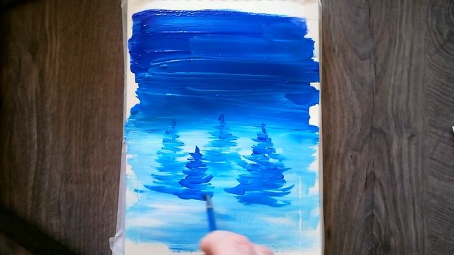 Как нарисовать ЗИМНИЙ ЛЕС акрилом | Простой зимний пейзаж всего лишь несколькими мазками