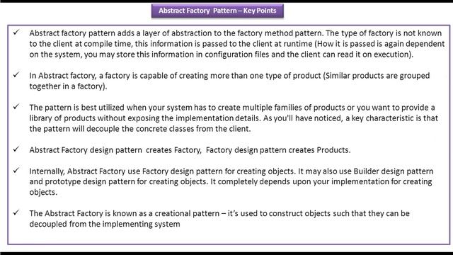 Abstract Factory Design Pattern - KeyPoints