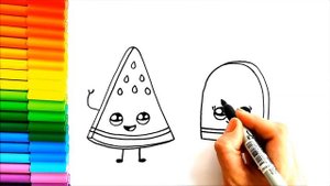 Милый рисунок арбуза - Милый рисунок арбузного мороженого - Простые рисунки - Рисунок арбуза